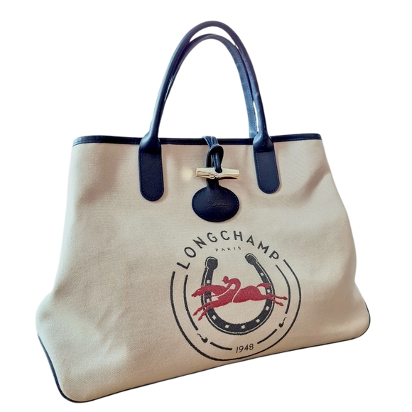 Longchamp Large Rosea 1948 Canvas Leather Tote Bag - Picture 15 of 16